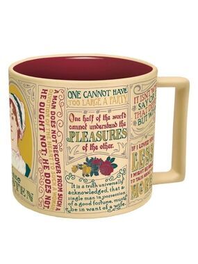 Philosophers Guild Cream Burgundy Teal Jane Austen Quotes Coffee Tea Mug